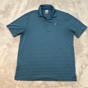 Callaway Polo Shirt Mens Medium Opti Dri Blue Striped Tshirt Collared Stretch